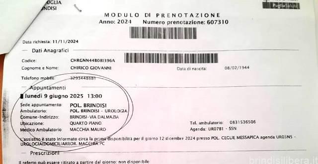 BRINDISI.Sanità e liste d’attesa: il caso di Giovanni Chirico, simbolo di un diritto alla salute negato